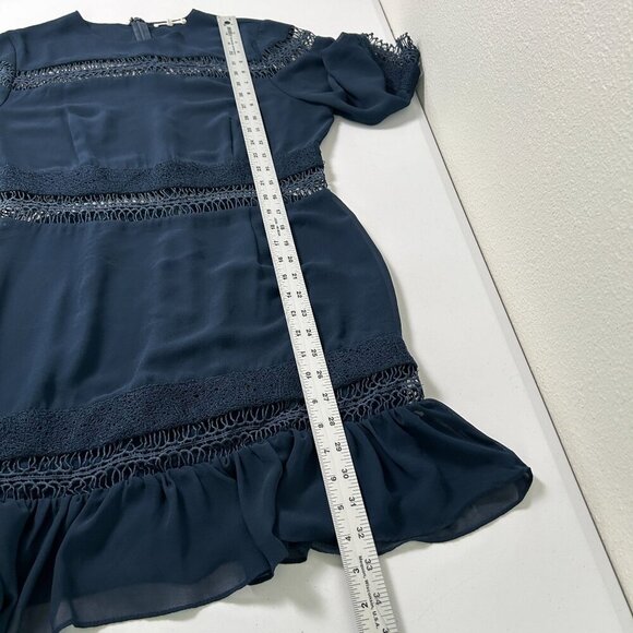Tularosa Mini Dress Size M Navy Blue Lace Ruffle Trim Lined Elbow Sleeve Zip - Picture 13 of 14